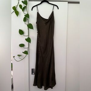 Zara satin midi dress in olive